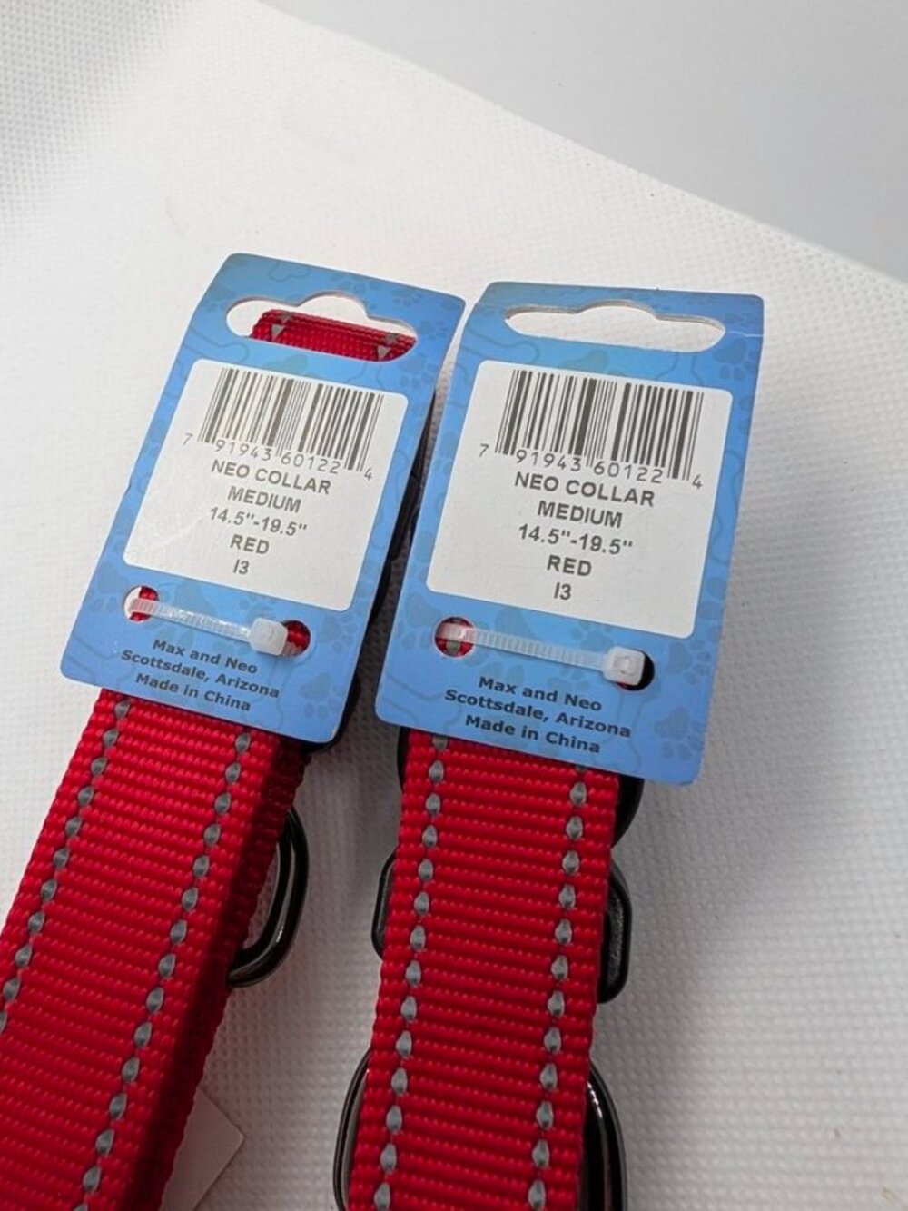 2 Max & Neo Medium Red Dog Collars Reflective Adjustable 14.5"-19.5" NWT